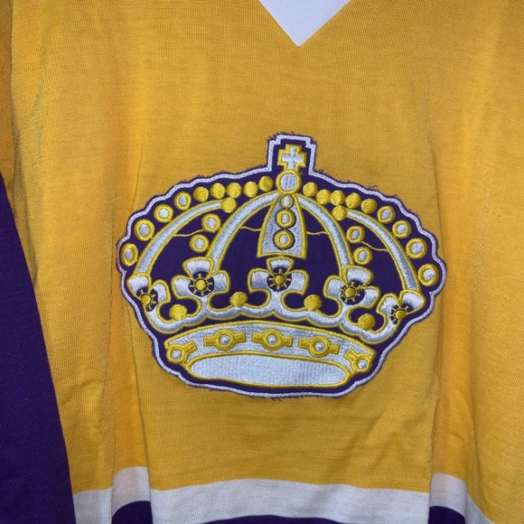 Vintage Los Angeles Kings LA Kings 70’s NHL Jersey Size XL Purple Gold Knit - Picture 3 of 5